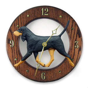 Black & Tan Coonhound Wall Clock - Michael Park, Woodcarver