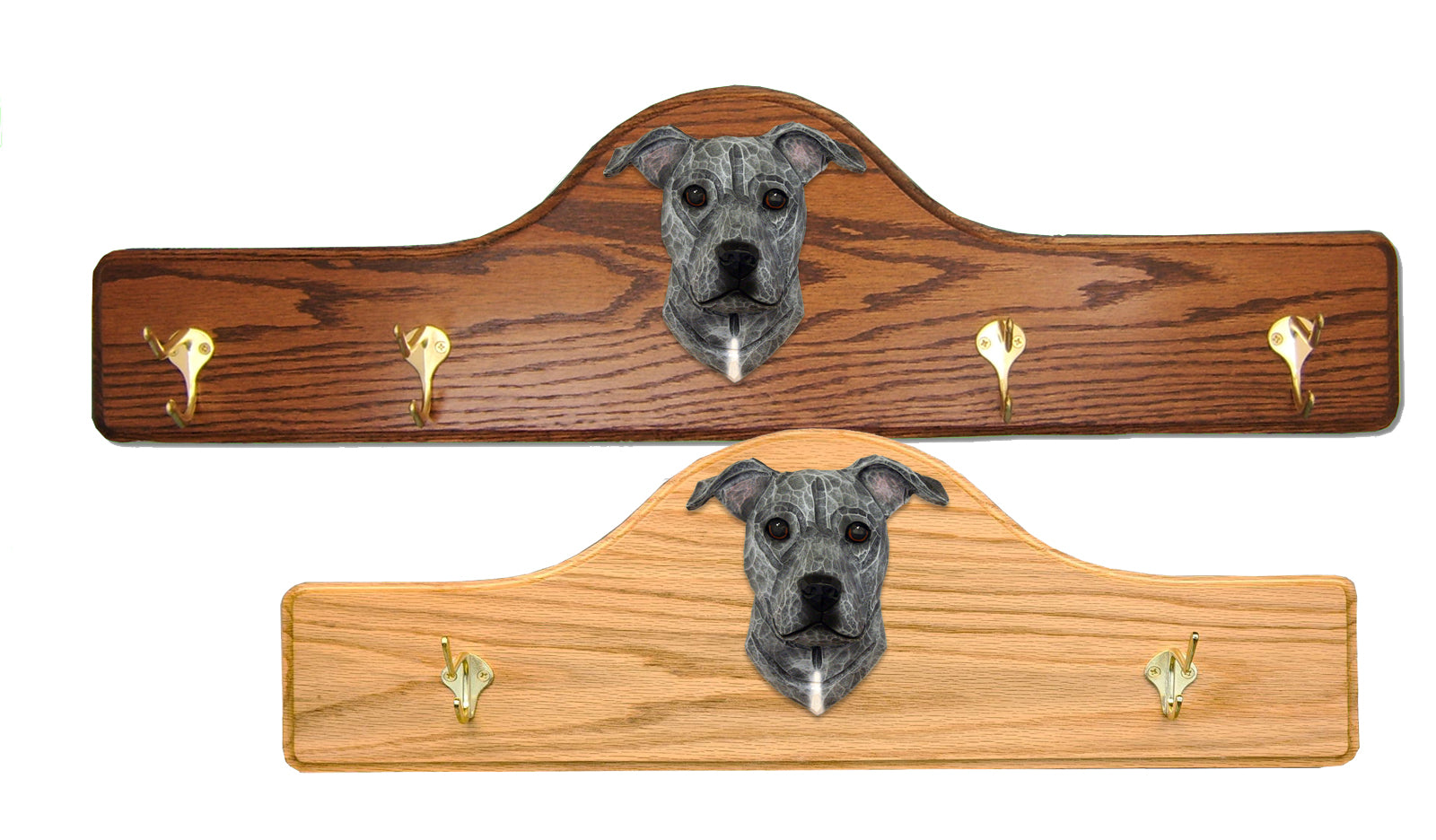 American Staffordshire Terrier (Natural) Coat Rack - Solid Oak