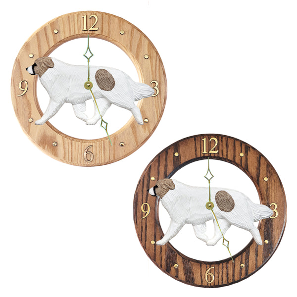 Great Pyrenees Oak Wall Clock - Multiple Colors Available - Choice of Light or Dark Oak - Michael Park, Woodcarver