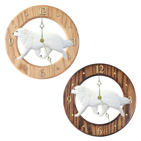 Great Pyrenees Oak Wall Clock - Multiple Colors Available - Choice of Light or Dark Oak - Michael Park, Woodcarver