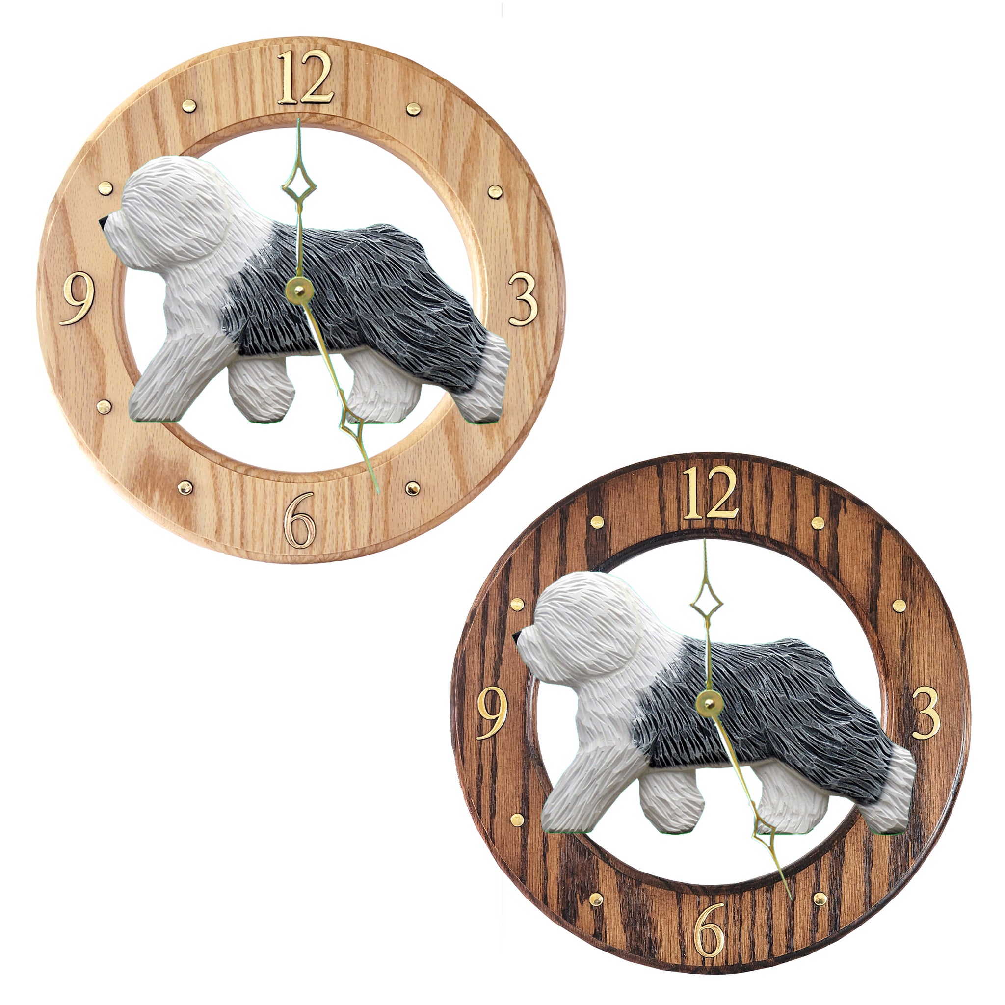 Old English Sheepdog Oak Wall Clock - Choice of Light or Dark Oak
